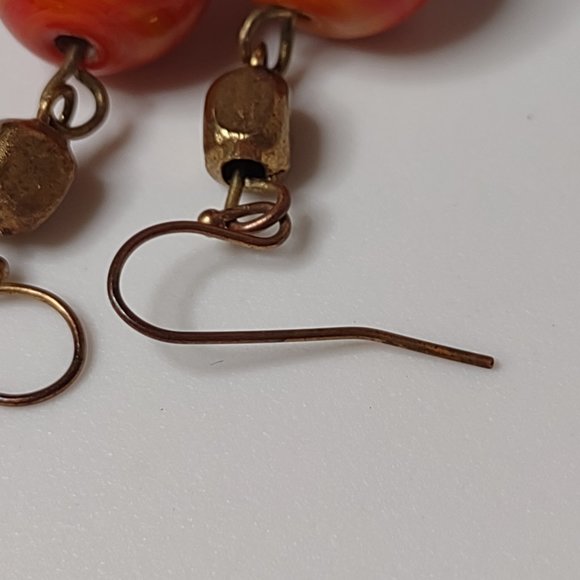 Vintage Heavy Orange Ceramic Bead Dangle Earrings - Picture 7 of 8